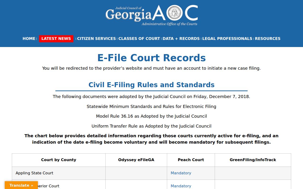Webster County civil docket Georgia e-file chart