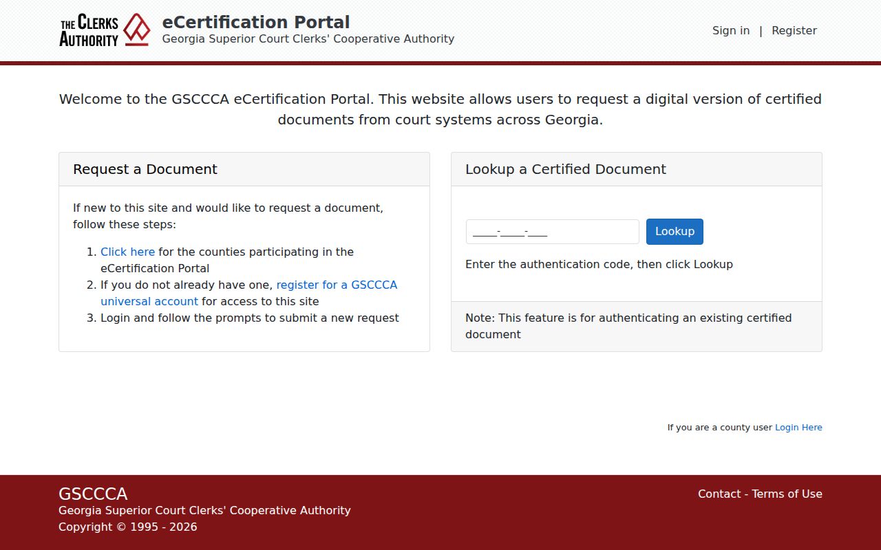 Webster County court record eCertification home