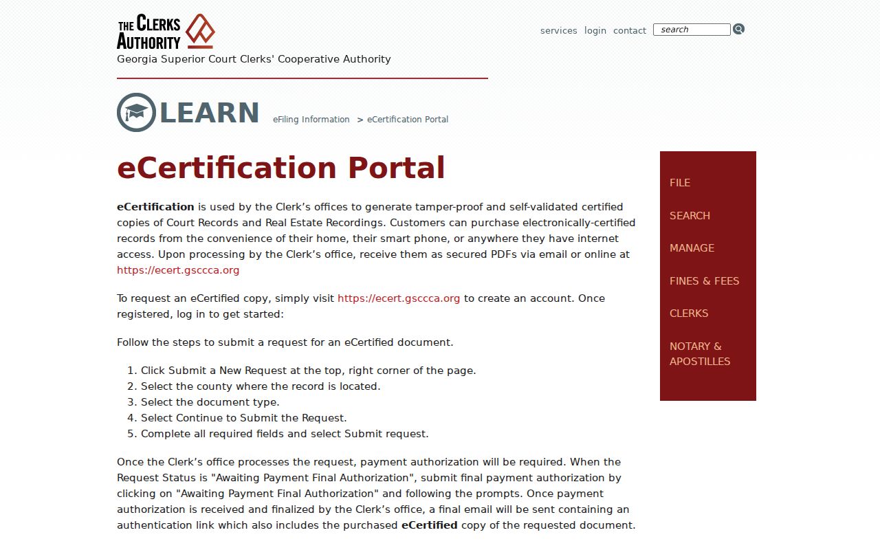 Webster County court record eCertification process