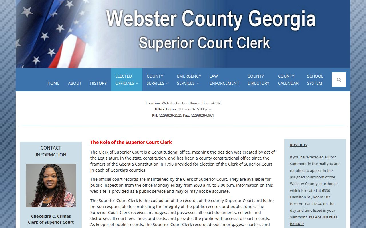 Webster County Superior Court docket clerk office